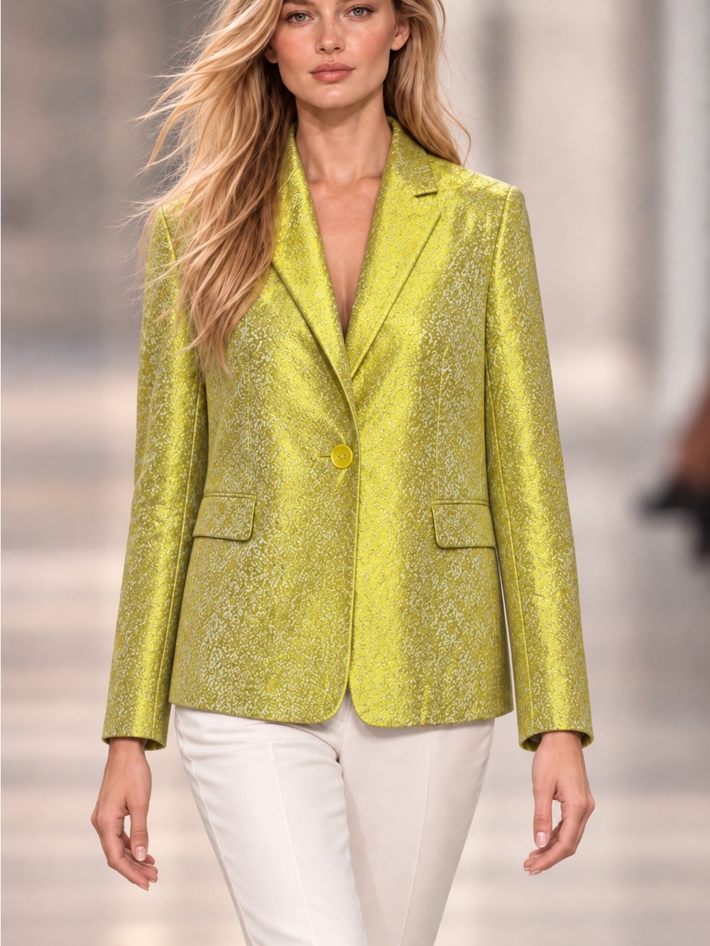 Akris Punto Metallic Lime-Green Single-Button Blazer